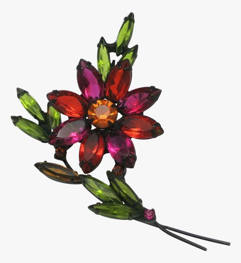 And Colorful Flower Pin Pink Rhinestones Green - Ixia, transparent png download