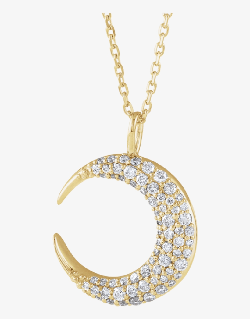 Free Png Download 14k Yellow Gold 1/3 Ctw Diamond Moon - Necklace, transparent png download