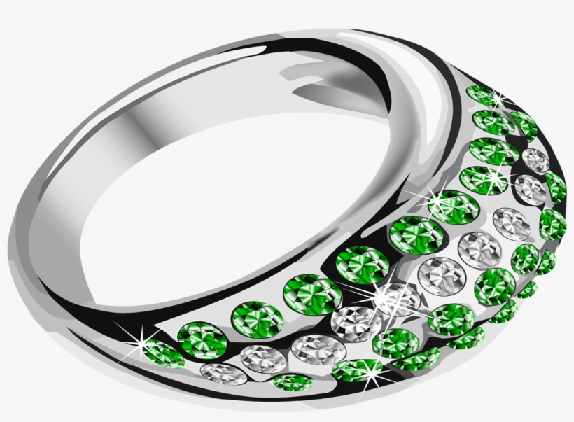 Silver Engagement Ring With Green Diamond Pearls - Anillos De Oro Y Piedras Preciosas, transparent png download