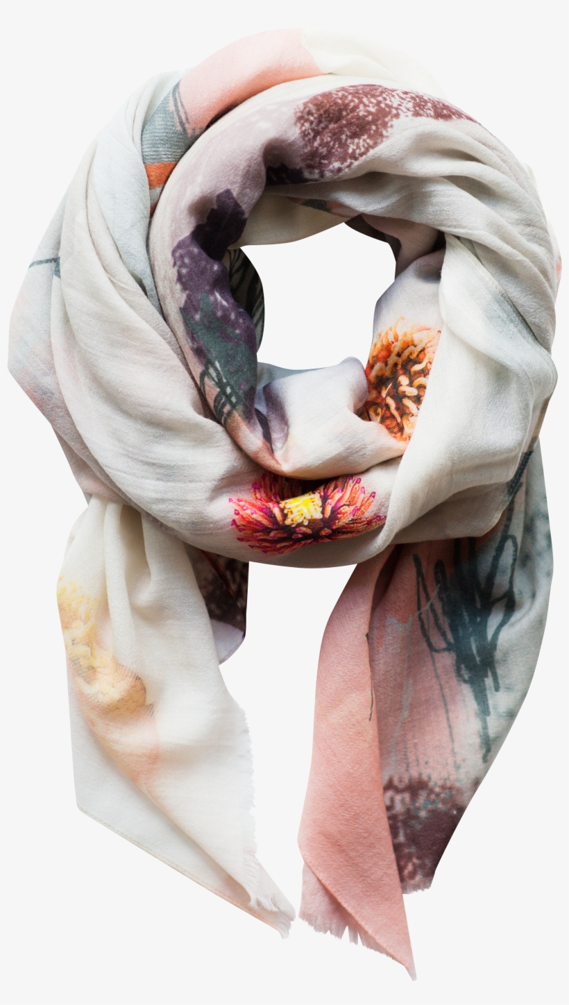 A Stunning Floral Wool Scarf Featuring Magnolias Complemented - Scarf, transparent png download