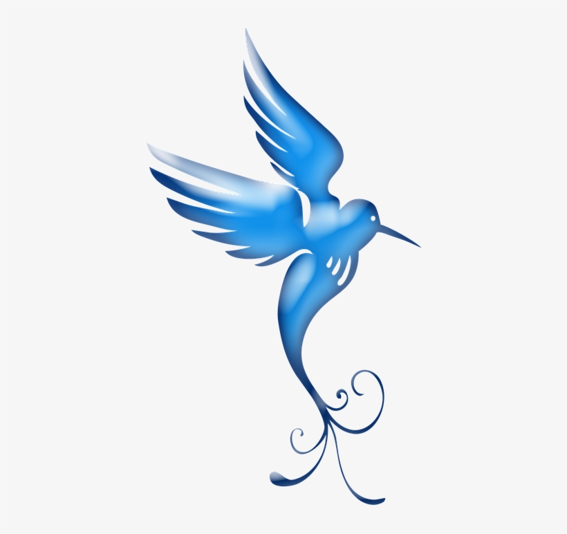 Bird, Blue Satin, Stylized, Elegant, Swirl, Large - Swirl Birds Silhouette, transparent png download
