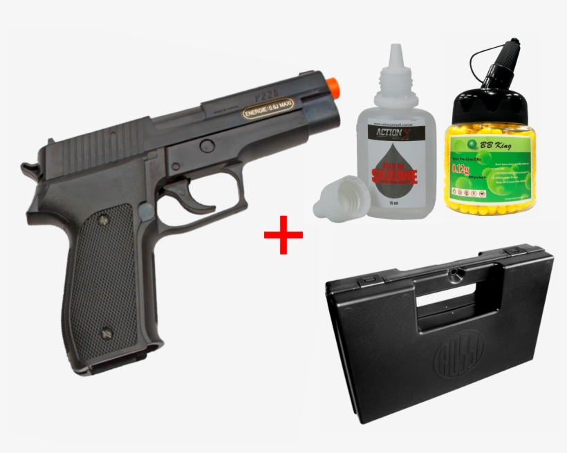 Kit Pistola De Airsoft Spring P226 Kwc 6mm Maleta Bbs - Firearm, transparent png download