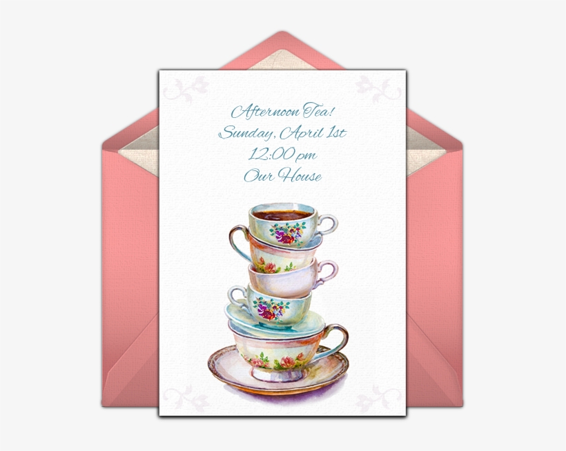 Stacked Tea Cups Online Invitation - Watercolor Tea Cup, transparent png download