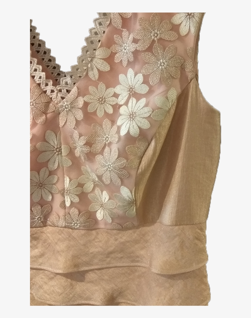 Gold Short Dress With Leaves And Lace - Cocktail Dress, transparent png download