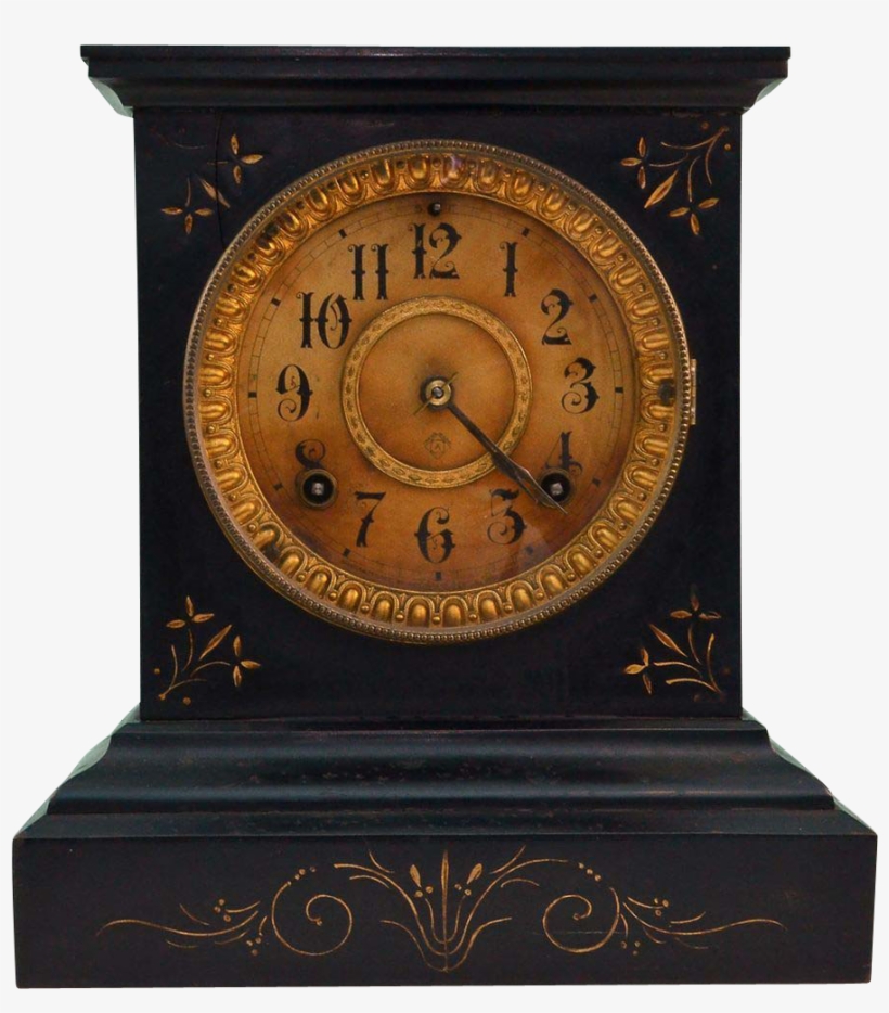 Ansonia Black Cast Iron And Engraved Gold Clock Patented - Antique, transparent png download