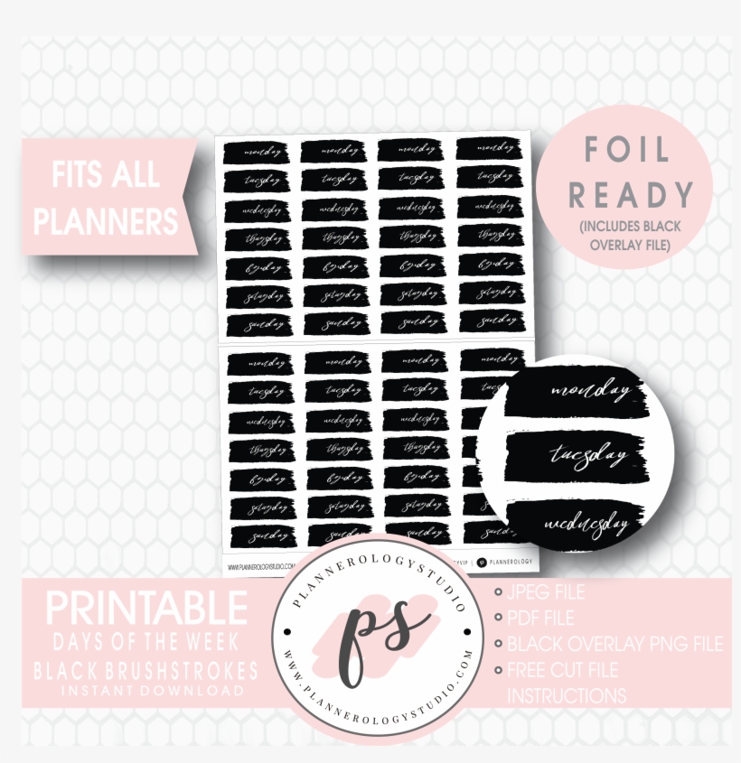 Days Of The Week Brushstroke Digital Printable Planner - Calligraphy, transparent png download