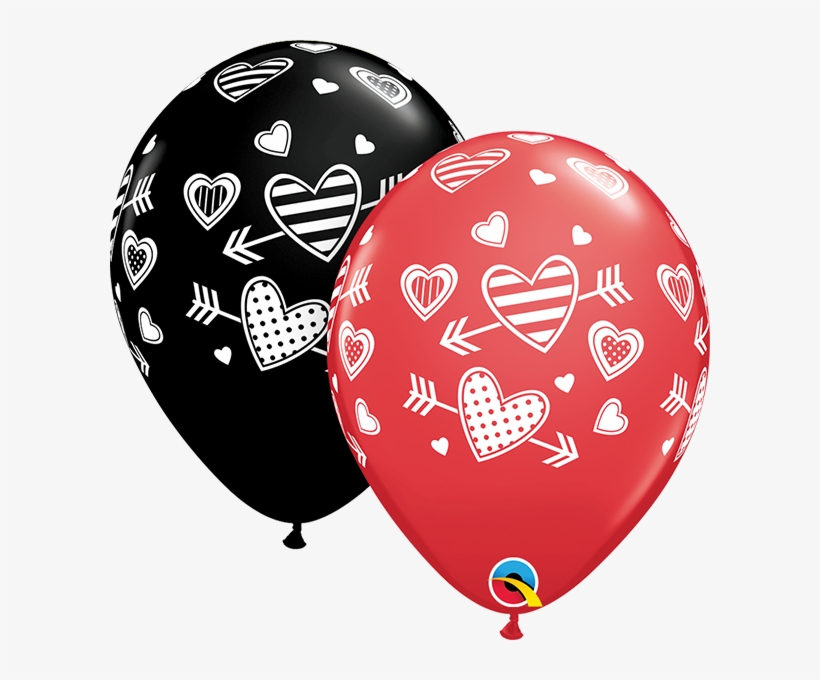 11" Latex Balloons Patterned Hearts & Arrows - Baloes Da Minnie Rosa, transparent png download