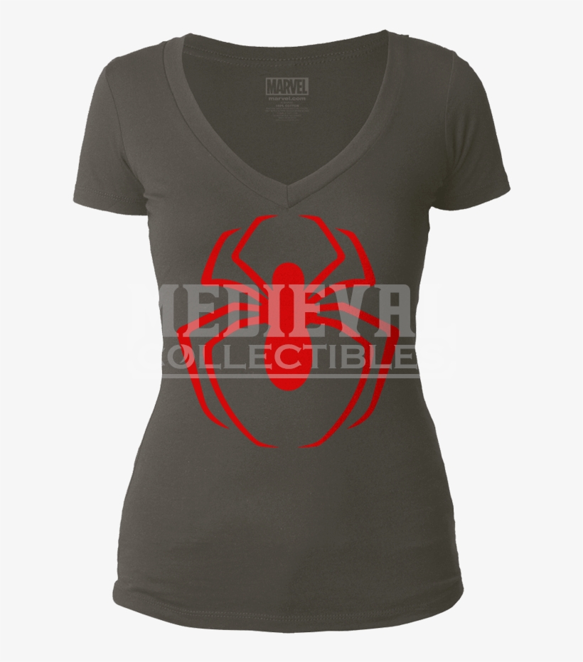 Womens Spider Man Red Logo V Neck Tee - Active Shirt, transparent png download