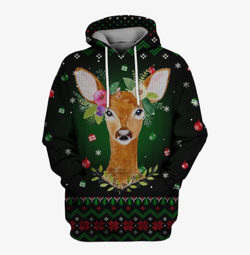 3d Deer With Flower Crown Full Print T Shirt - Sweatshirt, transparent png download