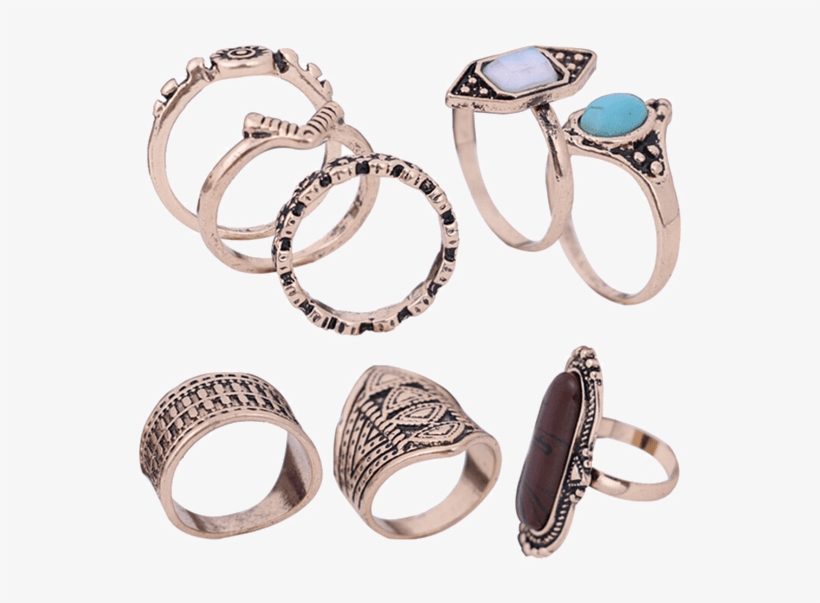 Dropshipping For Faux Gem Turquoise Engraved Ring Set - Earrings, transparent png download