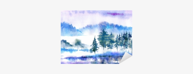 Landscape With Fog, Lake And Forest - Watercolor Painting, transparent png download