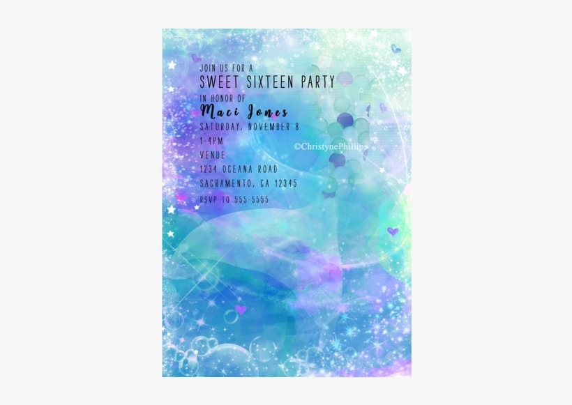 Watercolor Mermaid Fantasy Birthday Party Invitations - Birthday Party Invitations Blue, transparent png download