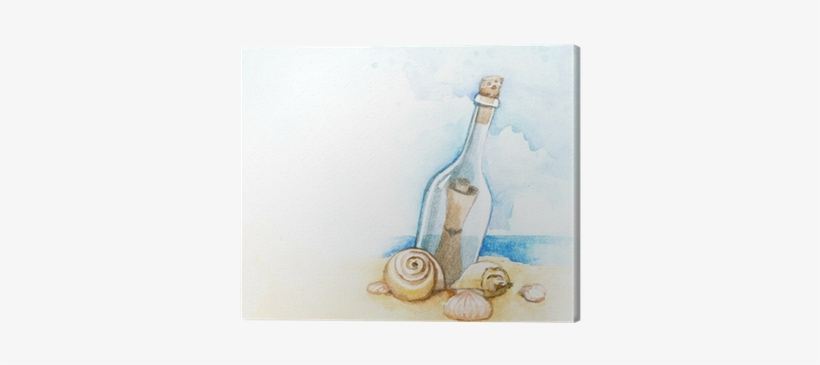 Watercolor Illustration Of Message In A Bottle Canvas - Watercolor Message Bottle, transparent png download