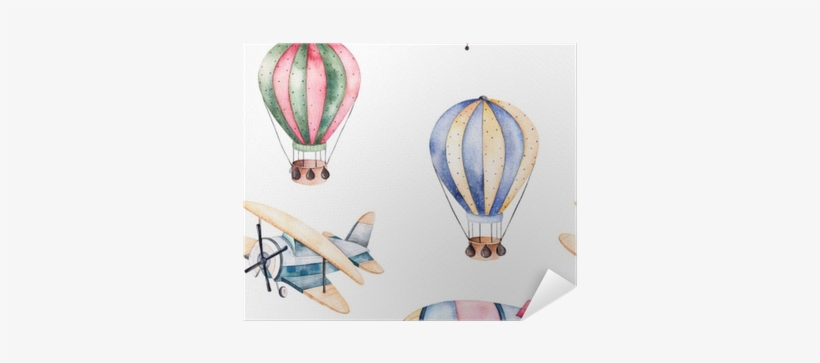 Seamless Pattern With Air Balloons,airship And The - Air Balloon Watercolor Vector, transparent png download