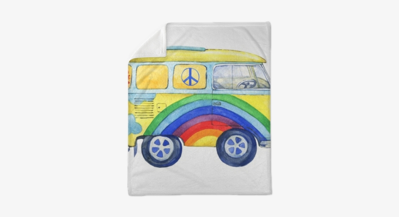 Old-fashioned Yellow Hippie Сamper Bus, Painted In - Watercolor Painting, transparent png download