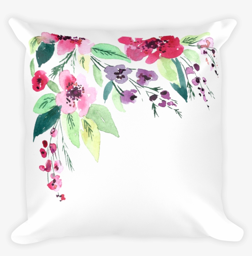 Watercolor Flowers Square Pillow - Watercolor Painting, transparent png download