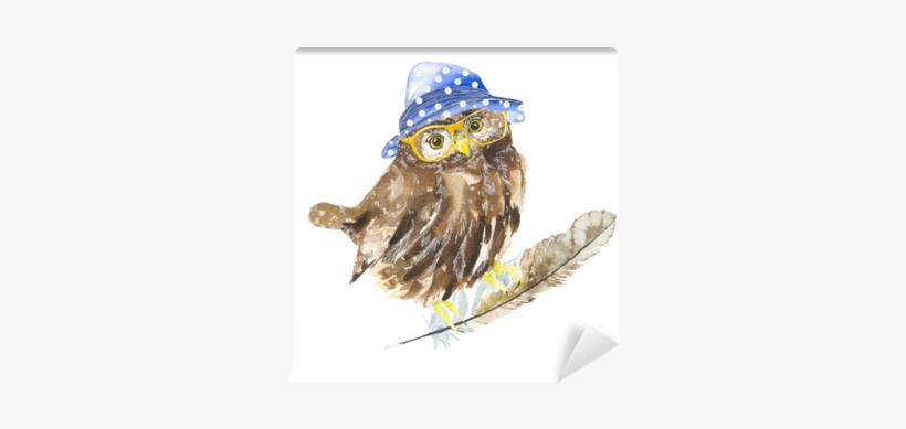 The Bird In The Hat, And Glasses - Watercolor Painting, transparent png download
