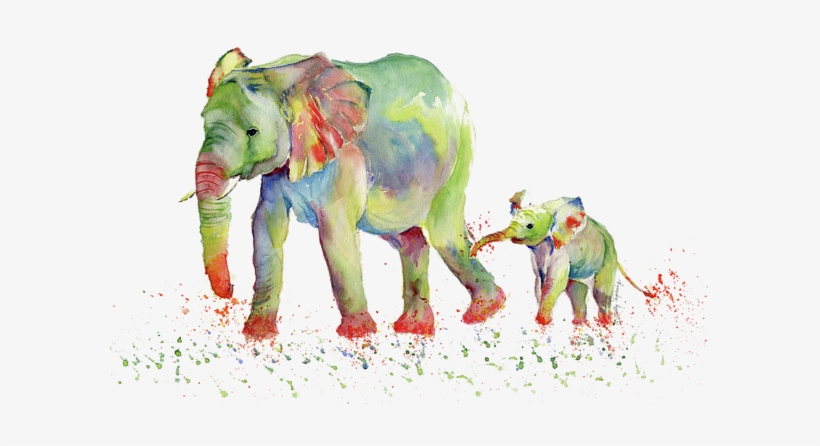 Bleed Area May Not Be Visible - Elephant Family Watercolor, transparent png download