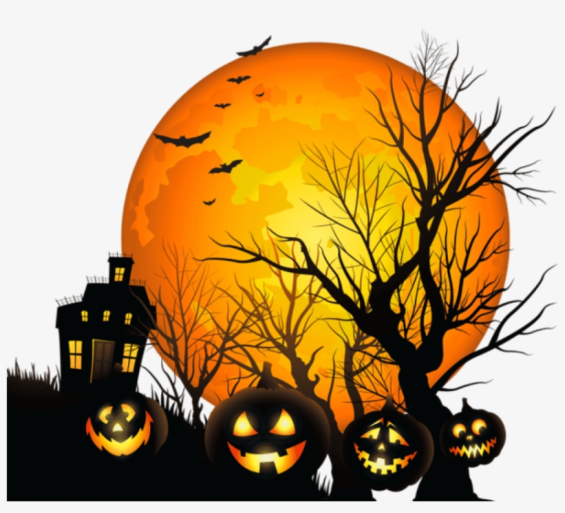Large Haunted House And Moon Png Clipart - Halloween Png, transparent png download