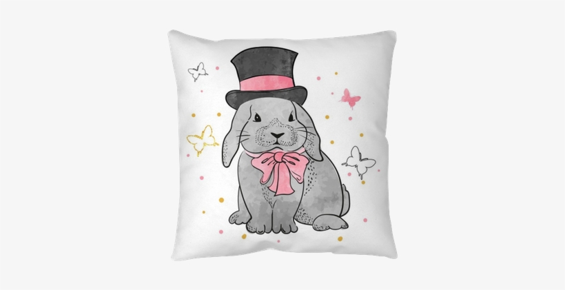 Cute Watercolor Rabbit Boy With Bow And Hat - Illustration, transparent png download