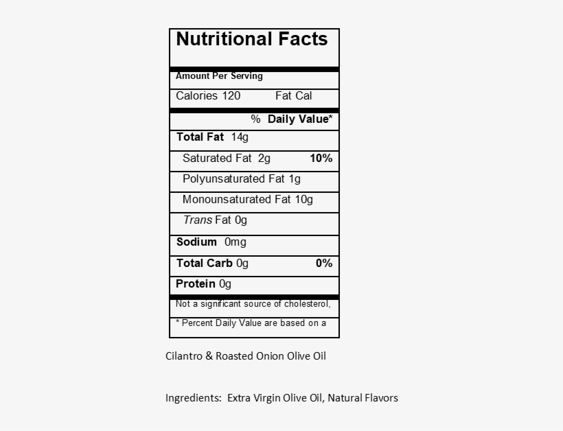 Cilantro & Roasted Onion Evoo - Nutrition Facts, transparent png download