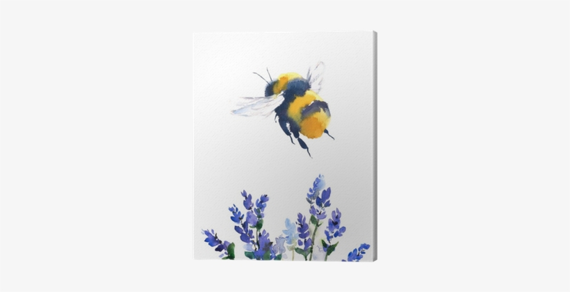 Bumblebee Flying Over Blue Flowers Watercolor Hand - Bumble Bee Illustrations, transparent png download