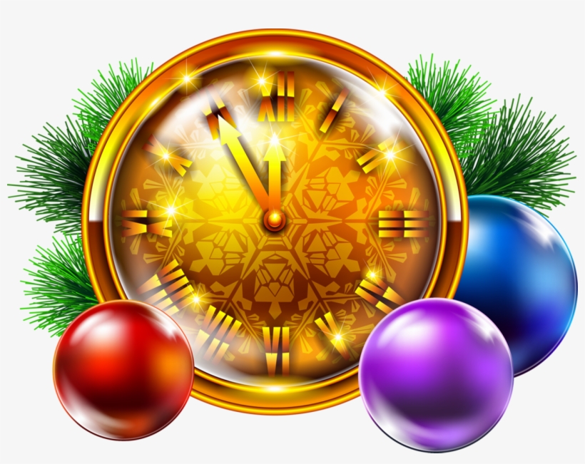 Transparent Golden Christmas Clock With Decoration - Christmas Clock Png, transparent png download
