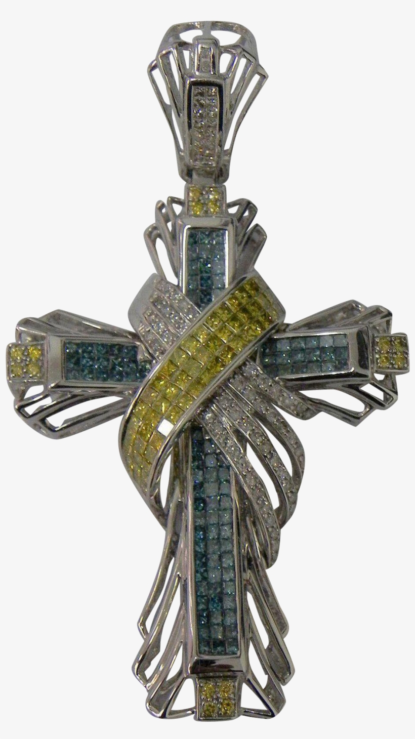 Spectacular Large Cross Pendant With Fancy Colored - Pendant, transparent png download