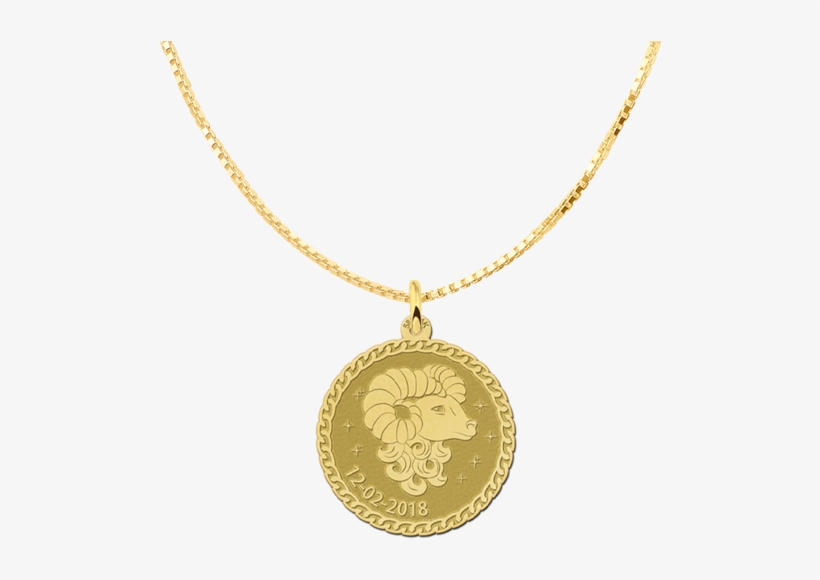 Golden Round Zodiac Pendant Aries - Gold Mother Mary Necklace, transparent png download