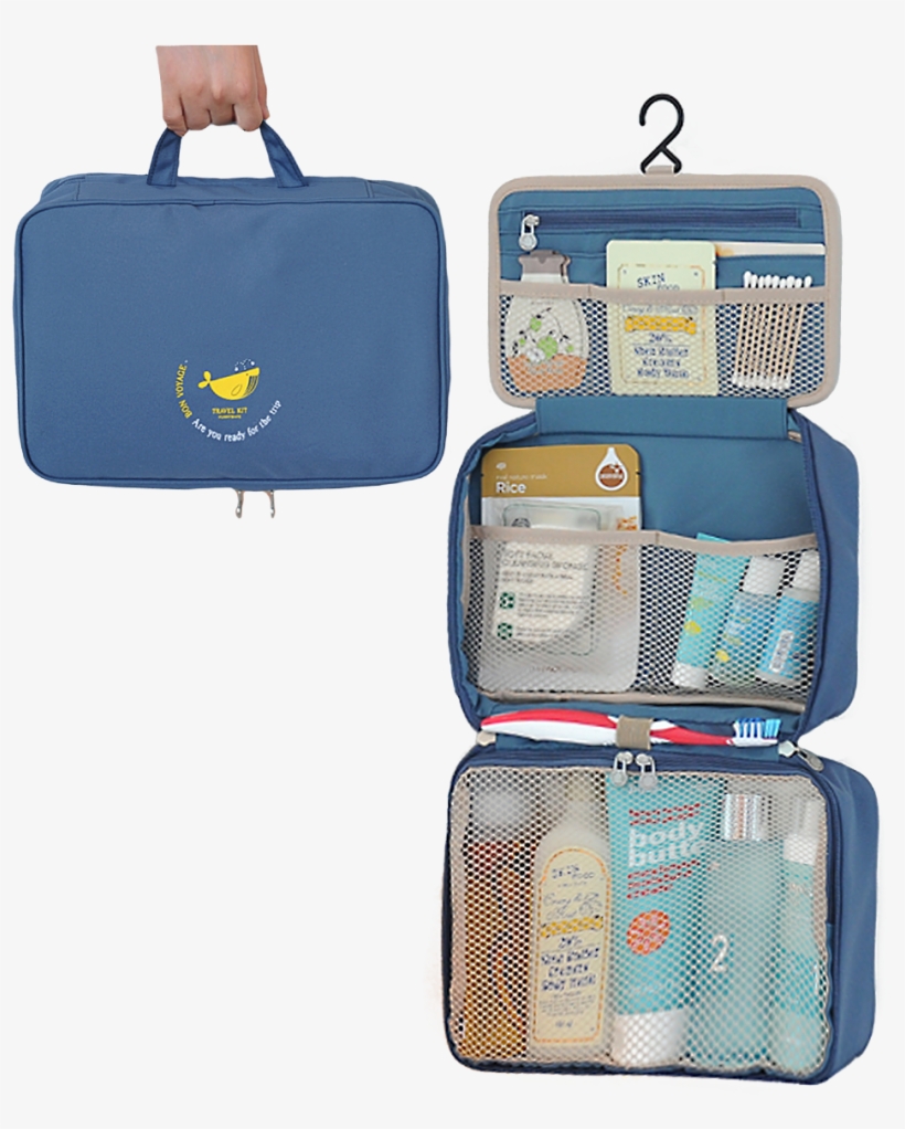 Funnymade Premium Cosmetic Bag Blue Close N Open - 防水 盥洗 化妝 包, transparent png download