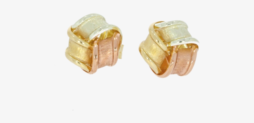 9ct Yellow Gold Sateen Finished Tri Colour Knot Earrings - Earrings, transparent png download
