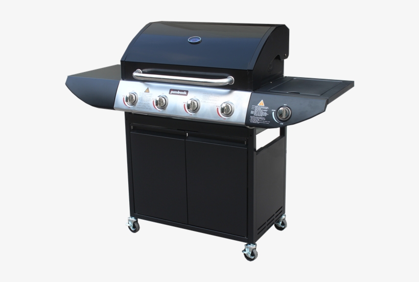 Jumbuck Black 4 Burner Hooded Bbq With Side Burner - Outdoor Grill Rack & Topper, transparent png download