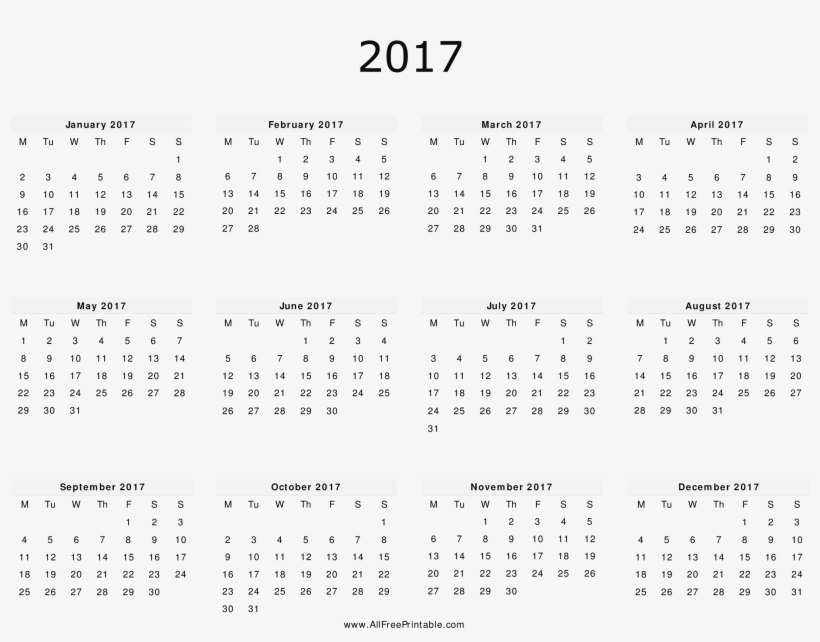 2017 Calendar Template Landscape - Number, transparent png download