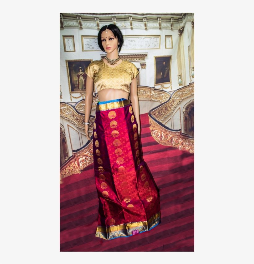 Dark Red And Navy Blue Combination Pure Kanjeepuram - Sari, transparent png download