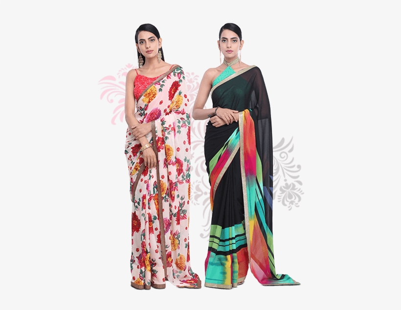 Agnisie Pack Of 2 Designer Printed Sarees With 3 Blouses - Silk, transparent png download