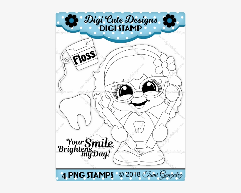 Hygienist Cutie Digi Stamp-dentist, Mirror, Pick, Tooth, - Line Art, transparent png download