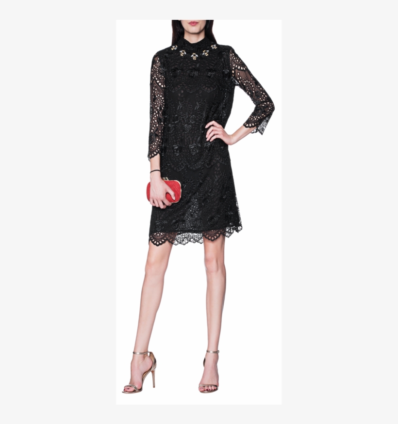 Jadictedrhinestone Bee Black // Lace Dress With Floral - Fashion Model, transparent png download