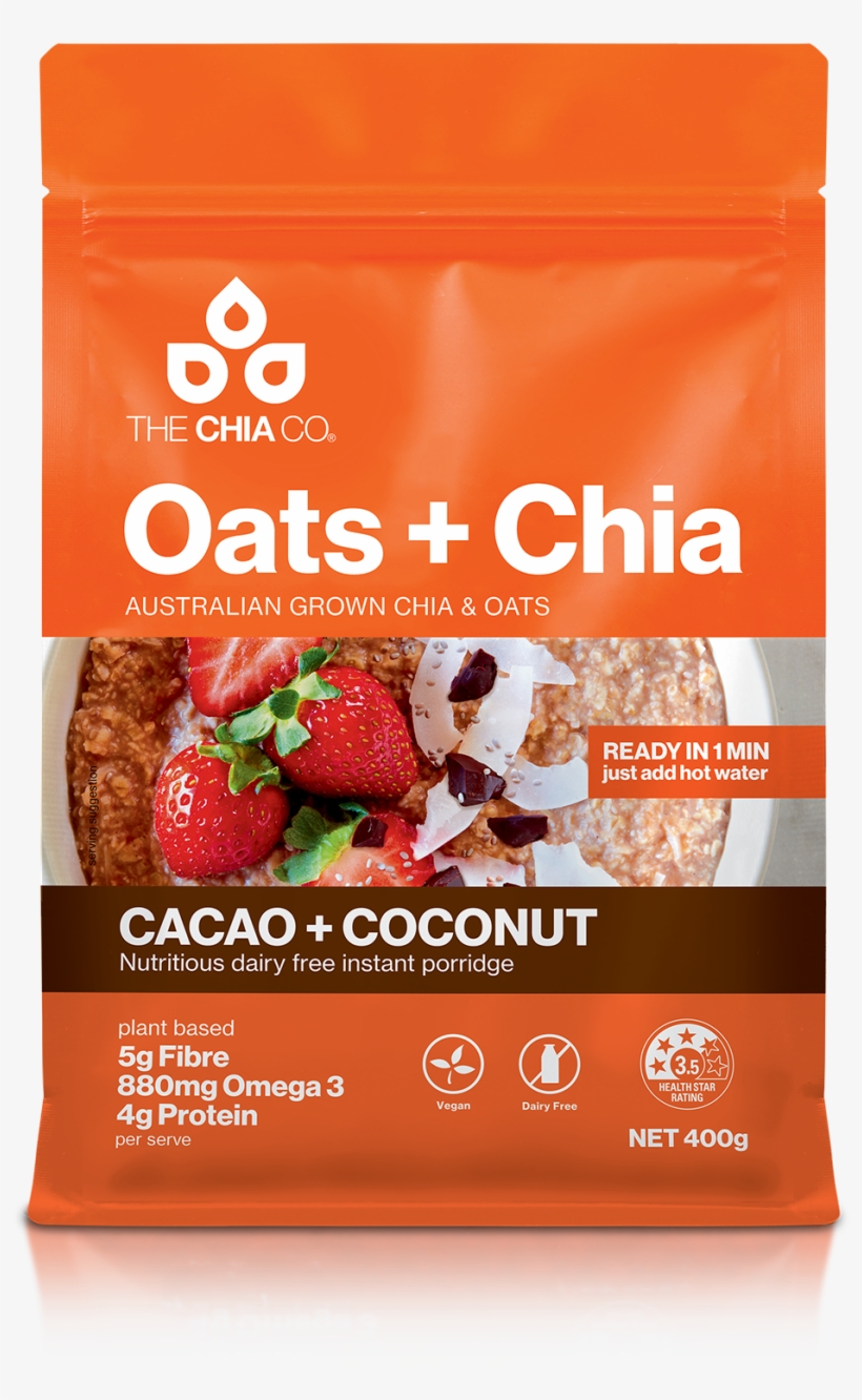 Enjoy A Delicious And Nutritious 'just Add Hot Water' - Chia Co Oats Chia Cacao & Coconut, transparent png download