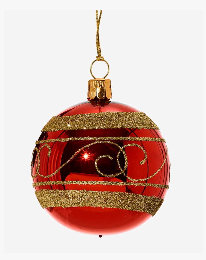 Glass Bauble Red With Golden Decor, 6cm - Christmas Ornament, transparent png download