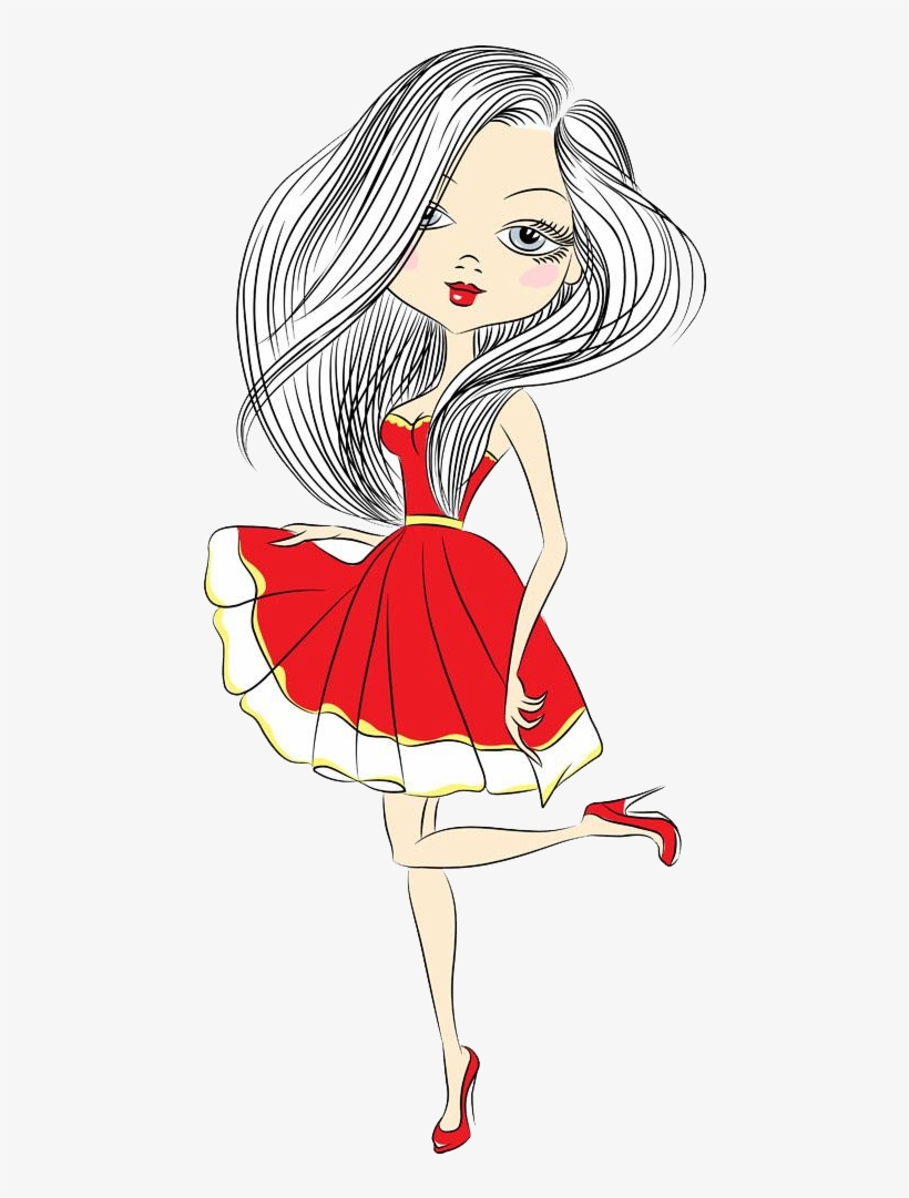 Elegance Clip Art Hand Painted Silver Hair - Eiffel Tower Cartoon & Girl, transparent png download