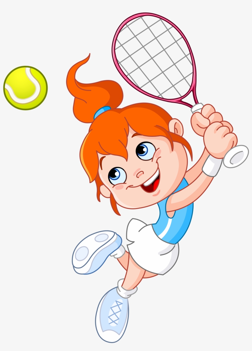 Tennis Girl Racket Cartoon - Girl Playing Tennis Cartoon, transparent png download