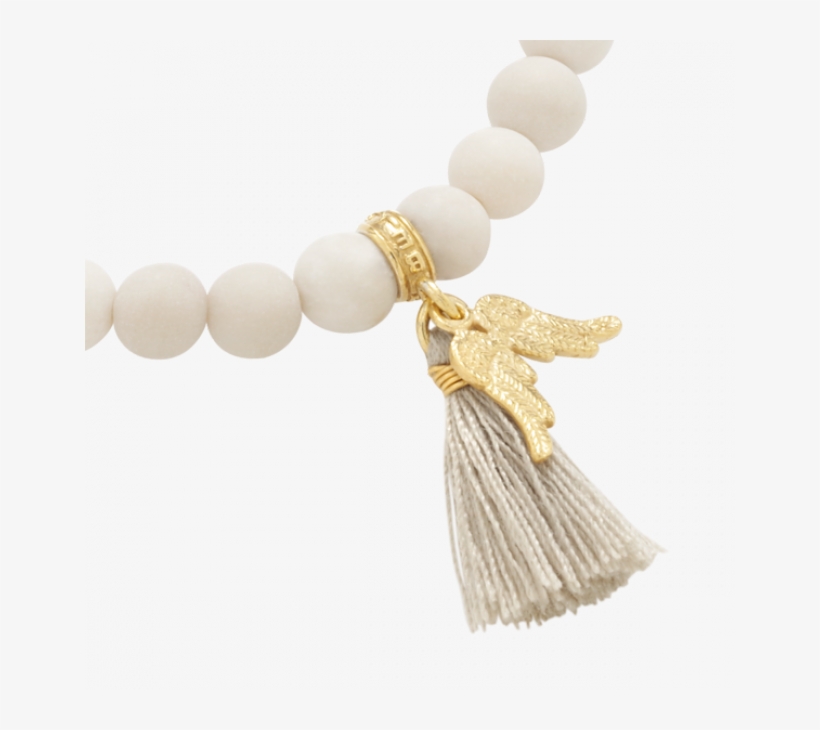 Cream Marbles Bracelet With Angel Wings And Tassel - Locket, transparent png download