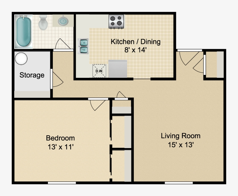 Parkside 1 Bedroom - Floor Plan, transparent png download