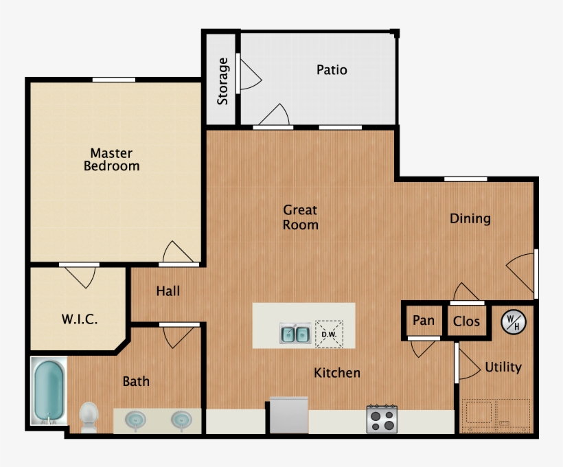 1 Bed 1 Bath - Floor Plan, transparent png download
