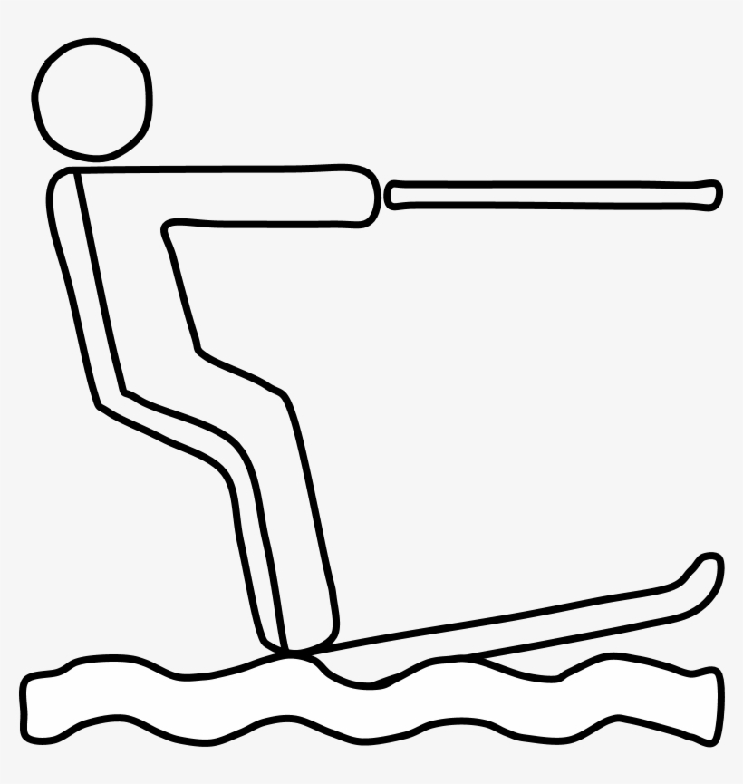 Water Skier, Tow Rope, Black And White, Png - Line Art, transparent png download