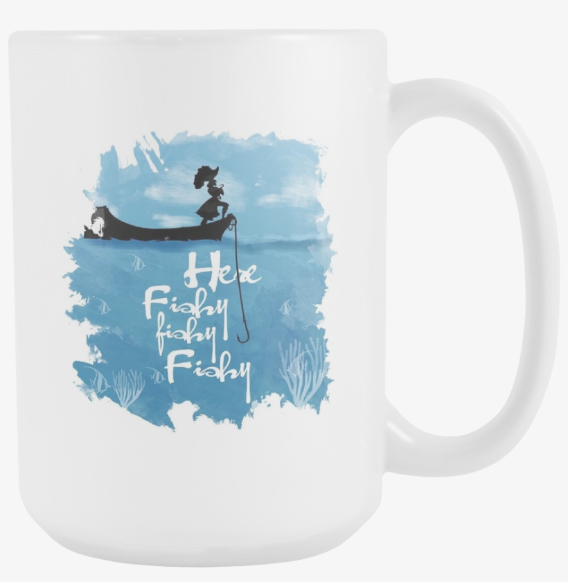 Here Fishy Fishy Cute Fish Fisherman Buddy White 15oz - Coffee Cup, transparent png download