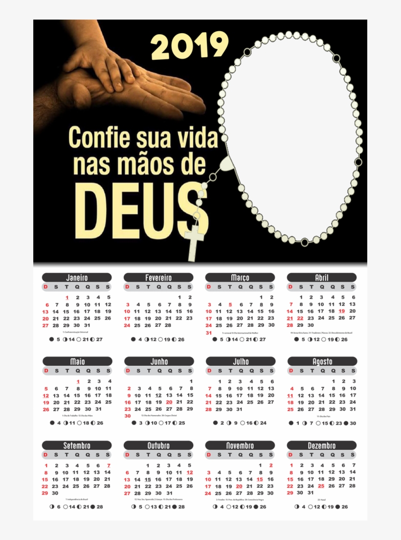Calendário 2019 Religioso Para Foto Moldura - Pdf Calendario 2019 Argentina Png, transparent png download