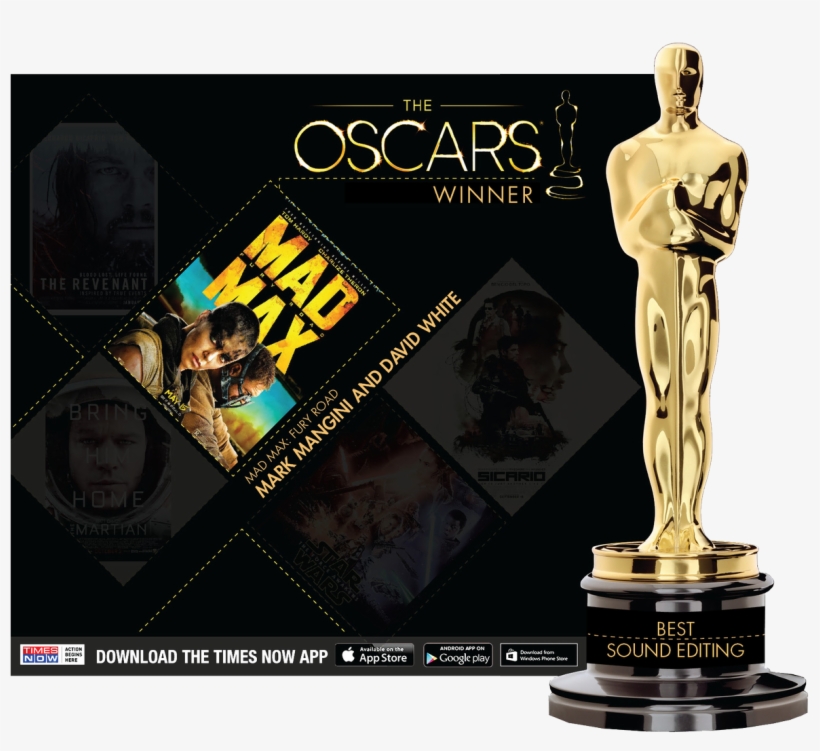 #madmaxfuryroad Takes Home The #oscar For Sound Mixing - Oscar Award, transparent png download