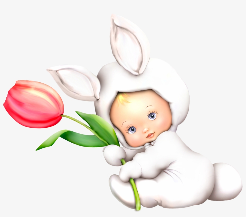Easter Bunny Kid With Tulip Png Clipart Picture - Expresar Sentimientos Con Frases, transparent png download