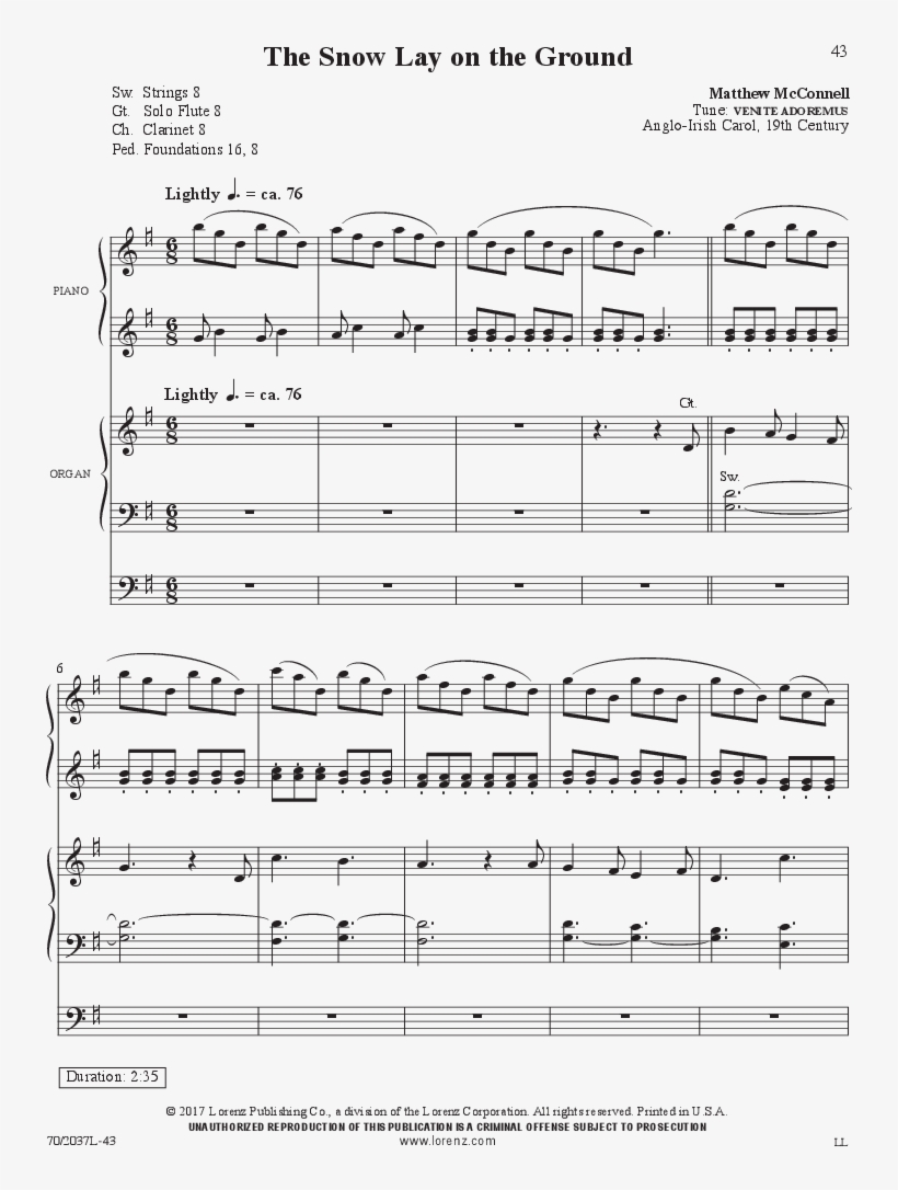 The Snow Lay On The Ground Thumbnail - Sheet Music, transparent png download